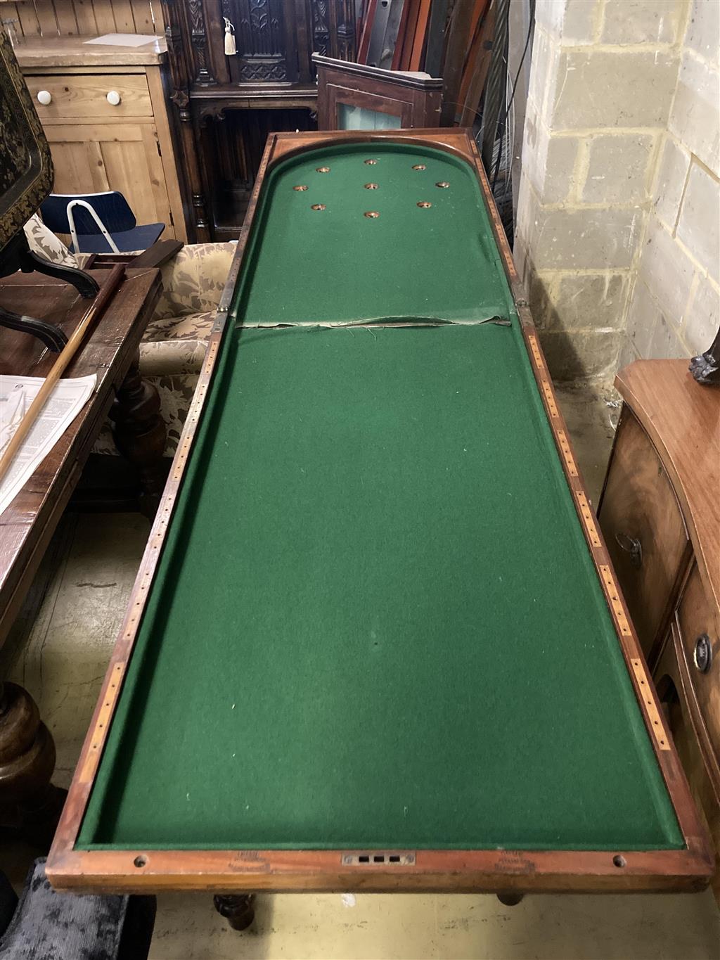 An early Victorian mahogany bagatelle table, width 120cm, depth 64cm, height 90cm